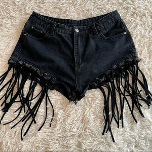 Black Fringe Jean Festival Shorts